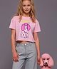 Cherry Crumble By Nitt Hyman Cotton Knit Half Sleeves Dog Printed Crop Tee - Pink