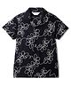 Primo Gino 100% Woven Half Sleeves Resort Collar Shirt with Floral Embroidery - Black