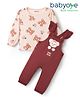 Babyoye 100% Cotton With Eco Jiva Finish Dungaree Full Sleeves Tee With Bear Print - Maroon