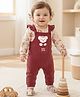 Babyoye 100% Cotton With Eco Jiva Finish Dungaree Full Sleeves Tee With Bear Print - Maroon