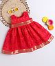 Many Frocks & sleeveless woven boti double lace embellished Onam ethnic dress- pink