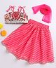 Many frocks & Georgette Woven Sleeveless Floral Printed Gota Lace Embellished Lehenga Choli With Dupatta Set - Pink