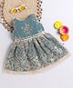 Many frocks & Net Sleeveless Golden Flowers And Lace Embellished Ethnic Dress- Green