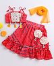 Many Frocks & georgette sleeveless tie and dye embroidered  Navratri lengha choli dupaatta set- red