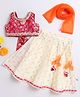 Many Frocks & Brocade  & Chanderi sleeveless lace and latkan embellished Onam lehenga choli dupatta  set- Pink & Cream