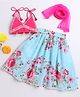 Many frocks & Cotton Rayon Woven Sleeveless Floral Printed & Gota Lace Embellished Lehenga Choli With Dupatta Set - Pink & Blue
