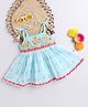 Many frocks & Chanderi Woven Sleeveless Floral Embroidered & Printed Gota Lace Embellished Dress - Blue
