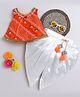 Many Frocks & satin sleeveless bandhani lace and latkan embellished Navratri dhoti top  set- orange and cream