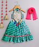 Many Frocks & georgette sleeveless tie and dye embroidered Navratri lengha choli dupatta set- Green