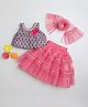 Many frocks & Woven Sleeveless Floral Printed & Applique Detailed Lehenga Choli WIth Dupatta Set - Pink & Grey