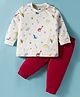 Zero Sinker Knit Full Sleeves T-Shirt & Joggers Set with Dino Print - Red & White