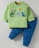 Zero Sinker Knit Full Sleeves T-Shirt & Joggers Set with Dino Print - Green & Navy Blue