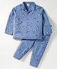 Zero Sinker Knit Full Sleeves Co-ords Night Suit With Space Theme Print - Blue