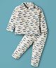 Zero Sinker Knit Full Sleeves Co-ords Night Suit With Vehicle Print - Cream