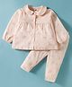 Zero Sinker Knit Full Sleeves Co-ords Night Suit With Animal Print - Peach