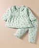 Zero Sinker Knit Full Sleeves Co-ords Night Suit With Floral Print - Light Green