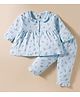 Zero Sinker Knit Full Sleeves Co-ords Night Suit With Floral Print - Light Blue
