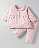 Zero Sinker Knit Full Sleeves Co-ords Night Suit With Floral Print - Baby Pink