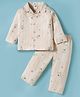 Zero Sinker Knit Full Sleeves Co-ords Night Suit With Animal Print - Cream