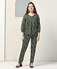 Fashion Dream Cotton Blend Knit Three Fourth Puffed Sleeves Abstract Printed Coordinating Top & Pant Set - Bottle Green