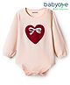 Babyoye 100% Cotton Interlock Knit with Eco Jiva Finish Full Sleeves Onesie with Heart & Bow Print - Cream