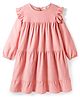 Primo Gino 100% Cotton Corduroy Woven Full Sleeve Solid Color Frock with Frill  - Pink