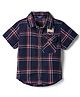 INFINITY Cotton Woven Half Sleeves Tartan Checked & 23 Number Patch Shirt - Navy Blue & Red