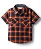 INFINITY Cotton Woven Half Sleeves Tartan Checked Shirt - Navy Blue & Rust Orange