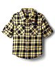 INFINITY Cotton Woven Full Sleeves Tartan Checked & 99 Number Patch Shirt - Navy Blue & Yellow