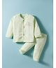 Zero Knitted Full Sleeves Footed Night Suit With Rain Bow & Bunny Print - Light Green