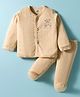 Zero Knitted Full Sleeves Footed Night Suit With Bear Print - Cream