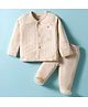 Zero Knitted Full Sleeves Footed Night Suit With Rabbit Print - Light Pink
