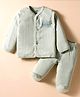 Zero Knitted Full Sleeves Footed Night Suit With Bear Print - Mint