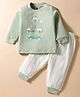 Zero Interlock Knit Full Sleeves Interlock T-Shirt & Joggers Set with Stripes Vehicle Print & Embroidery - Light Green