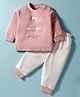 Zero Interlock Knit Full Sleeves Interlock T-Shirt & Joggers Set with Stripes Vehicle Print & Embroidery - Offwhite & Rose Gold