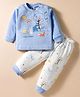 Zero Sinker Knit Full Sleeves Night Suit with Animal Print - Light Blue & White