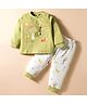 Zero Sinker Knit Full Sleeves Night Suit with Animal Print - Green & White