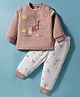 Zero Sinker Knit Full Sleeves Night Suit with Animal Print - White & Light Red