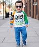 Babyhug Disney Terry Knit Full Raglan Sleeves Sweatshirt and Joggers Set with Mickey Mouse Graphics - Blue