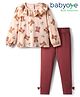 Babyoye Female 100% Cotton Interlock Knit Full Sleeves Top & Pant Set with Eco Jiva Finish Frill Detailing & Bow Applique - Pink & Dark Red