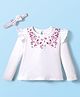Babyhug 100% Cotton Knit Top & Hairband with Butterfly Print & Frill Detailing - White