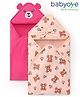 Babyoye 100% Cotton Knit With Eco Jiva Finish Hooded Towel with Bear Print Ear & Bow Applique Pack of 2 L 81 x B 81 cm - Dark Pink & Peach