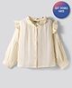 Primo Gino 100% Cotton Woven Double Gauze Frill Detail Full Sleeves Romantic Top- Cream