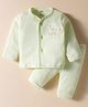 Zero Knitted Full Sleeves Night Suit With Animal Print - Light Green