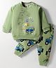 Zero Fleece Knit Full Sleeves Fleece Winter Wear Suit with Vehicle Print - Olive Green