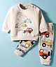 Zero Fleece Knit Full Sleeves Fleece Winter Wear Suit with Vehicle Print - Beige
