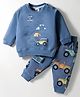 Zero Fleece Knit Full Sleeves Fleece Winter Wear Suit with Vehicle Print - Blue