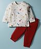 Zero Interlock Knit Full Sleeves T-Shirt & Joggers Set with Dino Print - Red & White