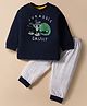 Zero Interlock Knit Full Sleeves Interlock T-Shirt & Joggers Set with Checks & Dino Print - Navy Blue