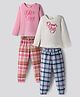 Primo Gino 100% Cotton Knit Full Sleeves Night Suit with Po2 Print & Checks Pack of 2 - Pink & Blue